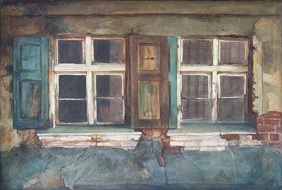 Frau Dohrmanns Fenster (Oderbruch) 1987 | Acryl | Besitzer: Oderlandmuseum