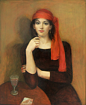 Mädchen mit rotem Kopftuch | 1985 | Acryl Öl Privatbesitz