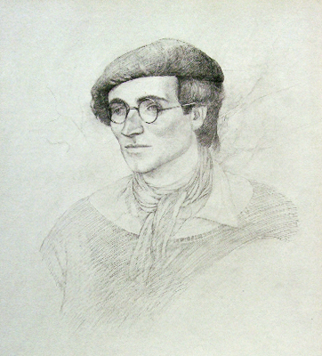 Junger Mann mit Baskenmütze um | 1985 | Bleistift auf getöntem Papier